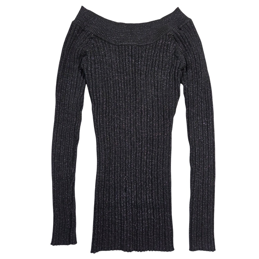 Vintage Its Our Time Womens Long Sleeve Off Shoulder Sparkle Knit Sweater Top L